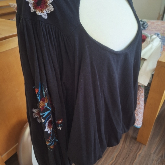 Free People Black Shirt with Embroidery Size M - Picture 2 of 5